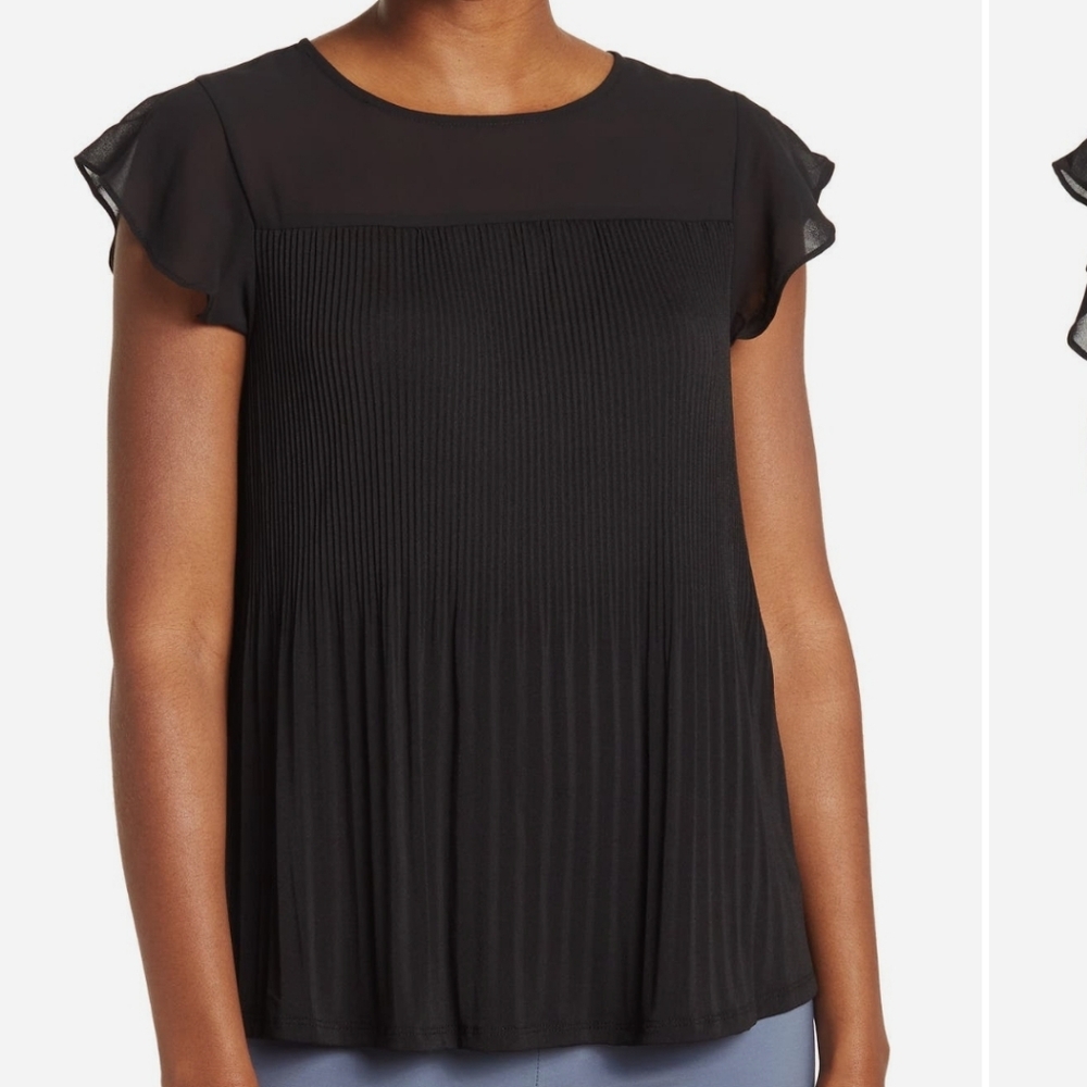 Adrianna Papell Pleated Short Sleeve Top Black XL